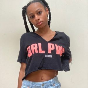 Girl power black and pink cropped VS PINK tee